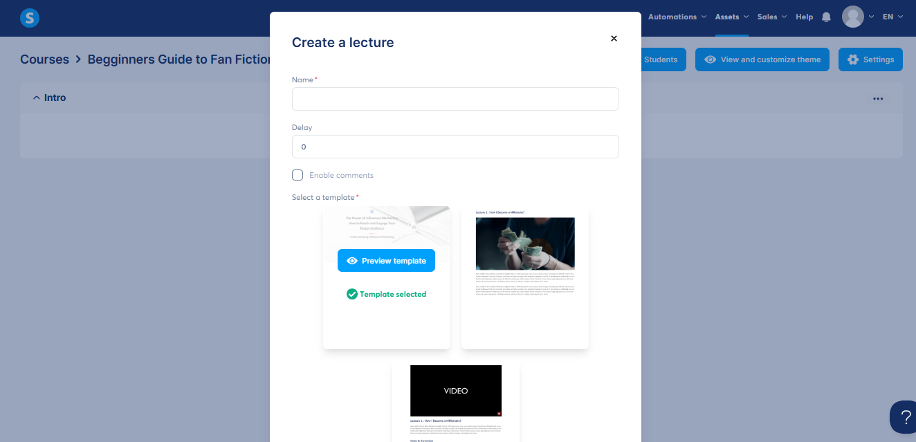 Create a lecture popup on systeme